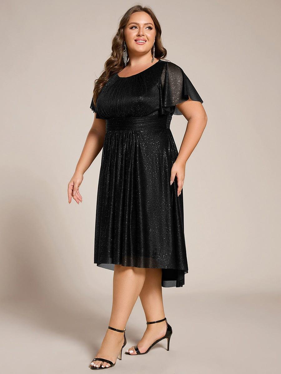 ever CLARYN|Glitter Short Sleeves Round Neck Midi Formal Dress