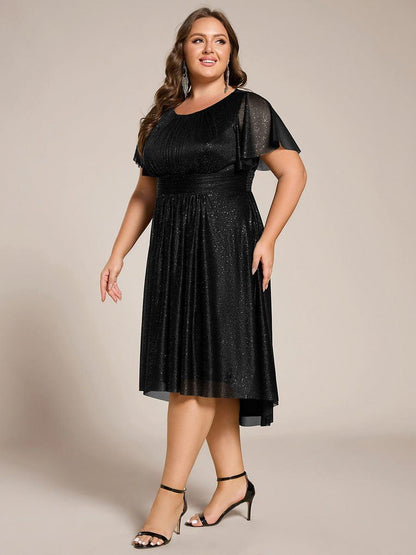 ever CLARYN|Glitter Short Sleeves Round Neck Midi Formal Dress