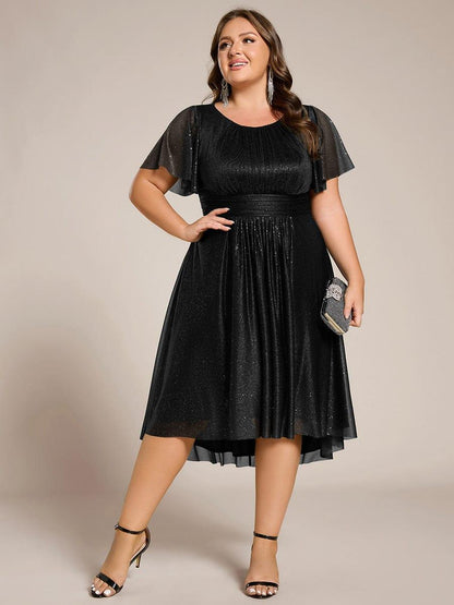 ever CLARYN|Glitter Short Sleeves Round Neck Midi Wedding Guest Dress