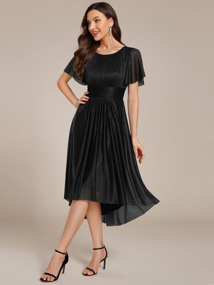 ever CLARYN|Glitter Short Sleeves Round Neck Midi Formal Dress