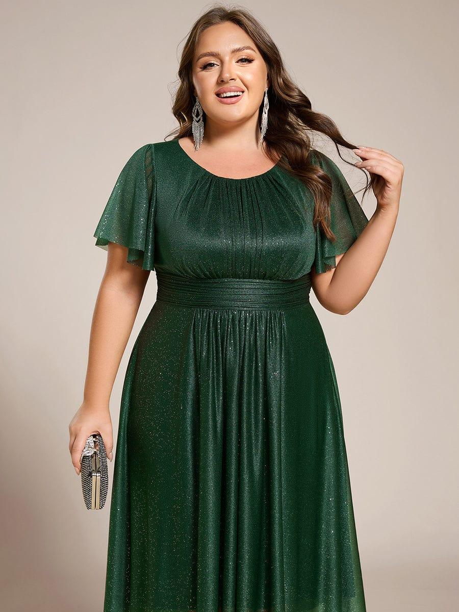 ever CLARYN|Glitter Short Sleeves Round Neck Midi Formal Dress