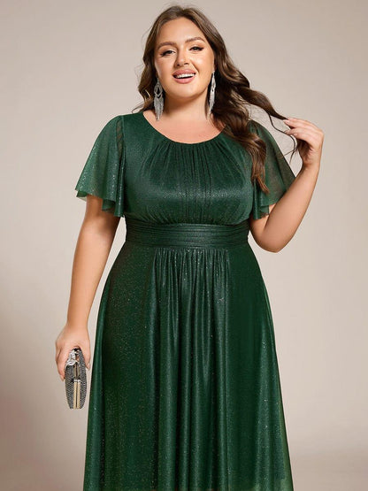 ever CLARYN|Glitter Short Sleeves Round Neck Midi Formal Dress