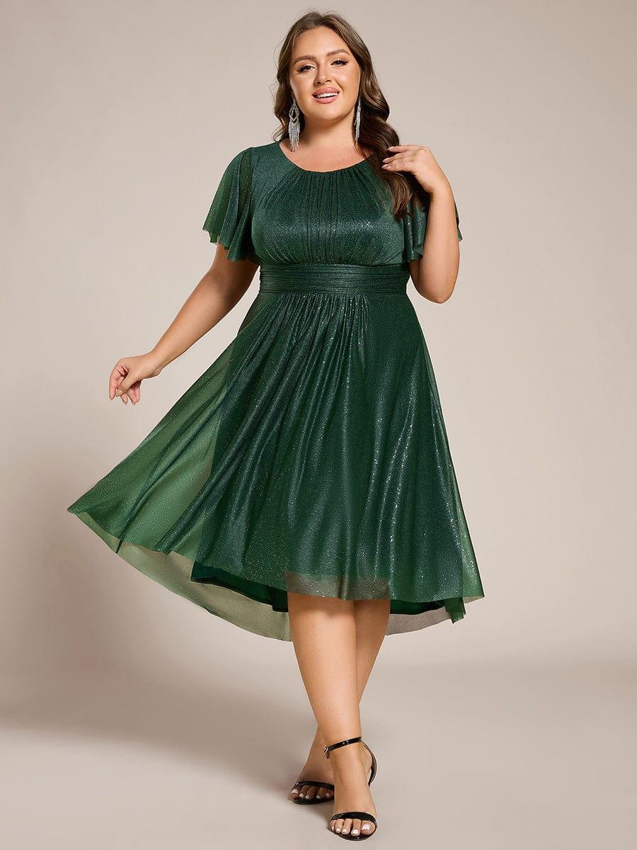 ever CLARYN|Glitter Short Sleeves Round Neck Midi Formal Dress