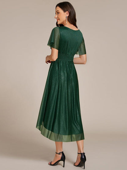 ever CLARYN|Glitter Short Sleeves Round Neck Midi Formal Dress