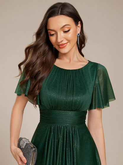 ever CLARYN|Glitter Short Sleeves Round Neck Midi Wedding Guest Dress