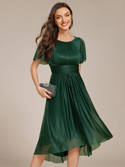 ever CLARYN|Glitter Short Sleeves Round Neck Midi Wedding Guest Dress