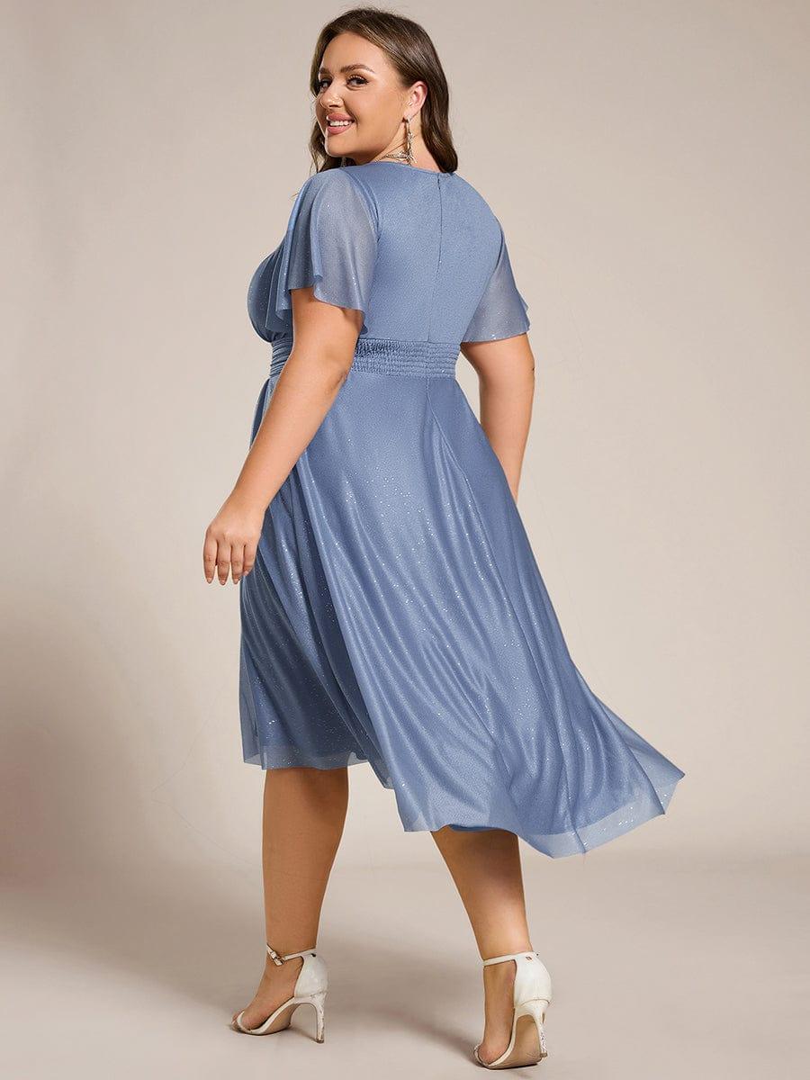 ever CLARYN|Glitter Short Sleeves Round Neck Midi Formal Dress