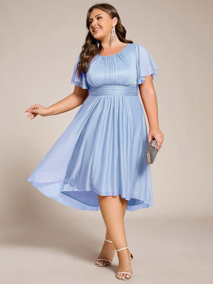 ever CLARYN|Glitter Short Sleeves Round Neck Midi Wedding Guest Dress
