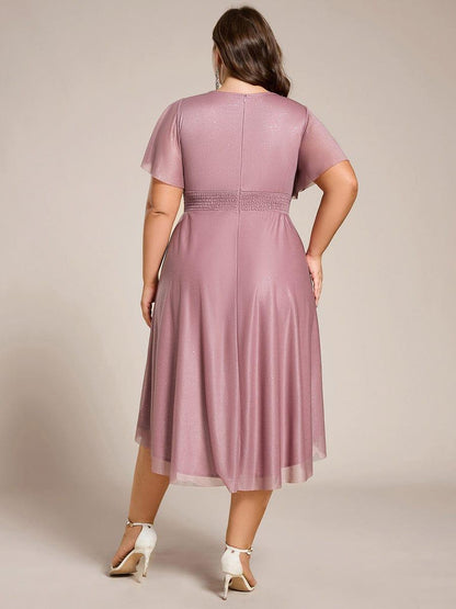 ever CLARYN|Glitter Short Sleeves Round Neck Midi Wedding Guest Dress