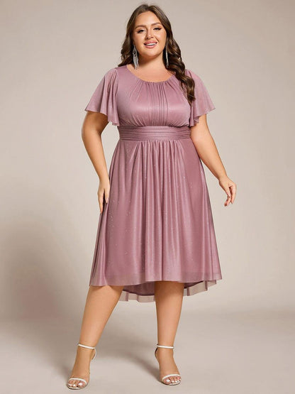 ever CLARYN|Glitter Short Sleeves Round Neck Midi Formal Dress
