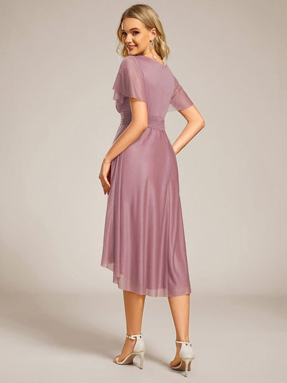 ever CLARYN|Glitter Short Sleeves Round Neck Midi Formal Dress