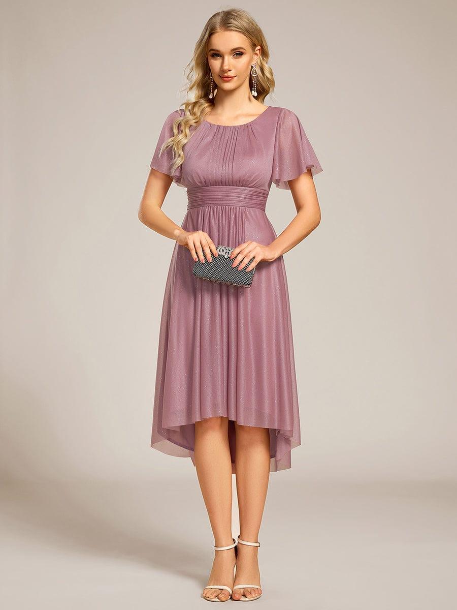 ever CLARYN|Glitter Short Sleeves Round Neck Midi Formal Dress