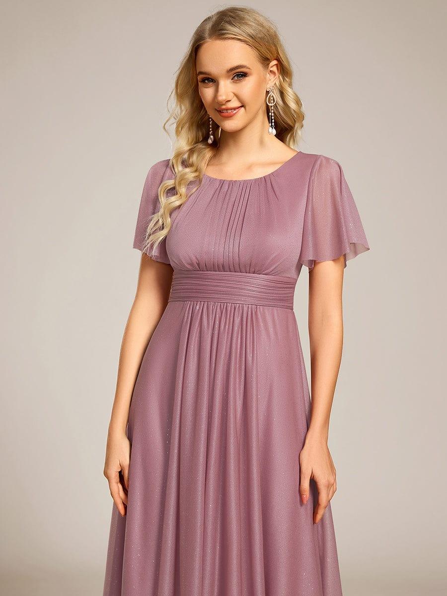 ever CLARYN|Glitter Short Sleeves Round Neck Midi Formal Dress