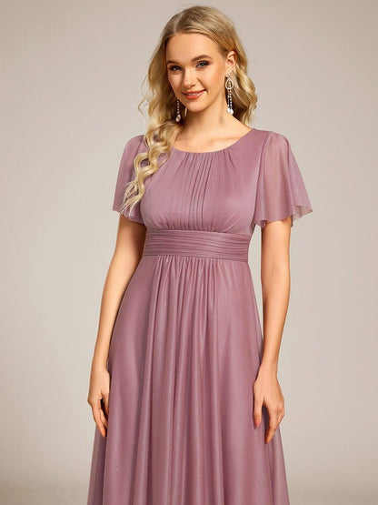 ever CLARYN|Glitter Short Sleeves Round Neck Midi Formal Dress