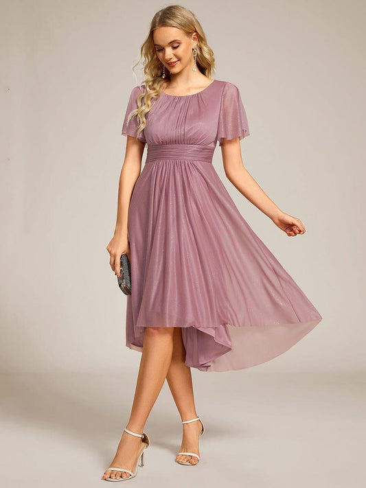 ever CLARYN|Glitter Short Sleeves Round Neck Midi Formal Dress