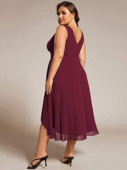 ever AUGUST|Chic V-Neck Pleated Sleeveless High-Low Chiffon Wedding Guest Dress