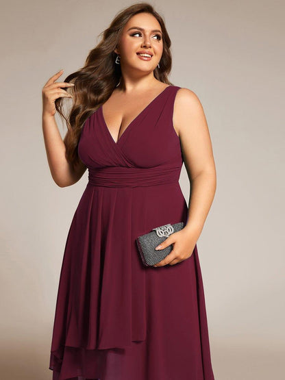 ever AUGUST|Chic V-Neck Pleated Sleeveless High-Low Chiffon Wedding Guest Dress