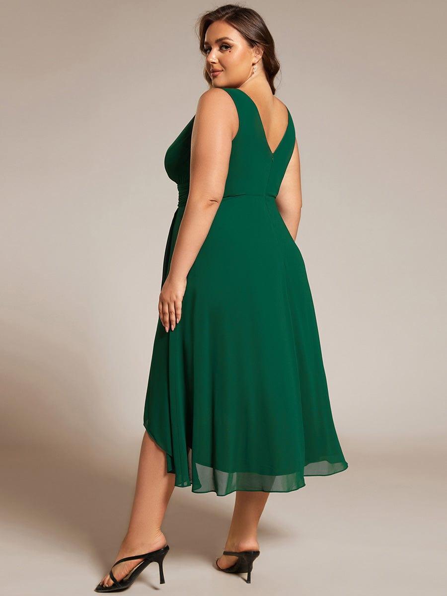 ever AUGUST|Chic V-Neck Pleated Sleeveless High-Low Chiffon Wedding Guest Dress