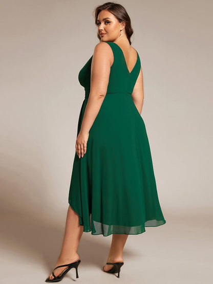 ever AUGUST|Chic V-Neck Pleated Sleeveless High-Low Chiffon Wedding Guest Dress