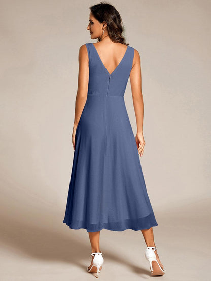 ever AUGUST|Chic V-Neck Pleated Sleeveless High-Low Chiffon Wedding Guest Dress