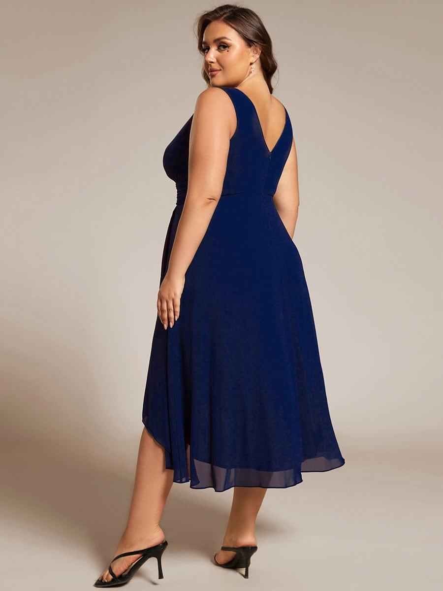 ever AUGUST|Chic V-Neck Pleated Sleeveless High-Low Chiffon Wedding Guest Dress