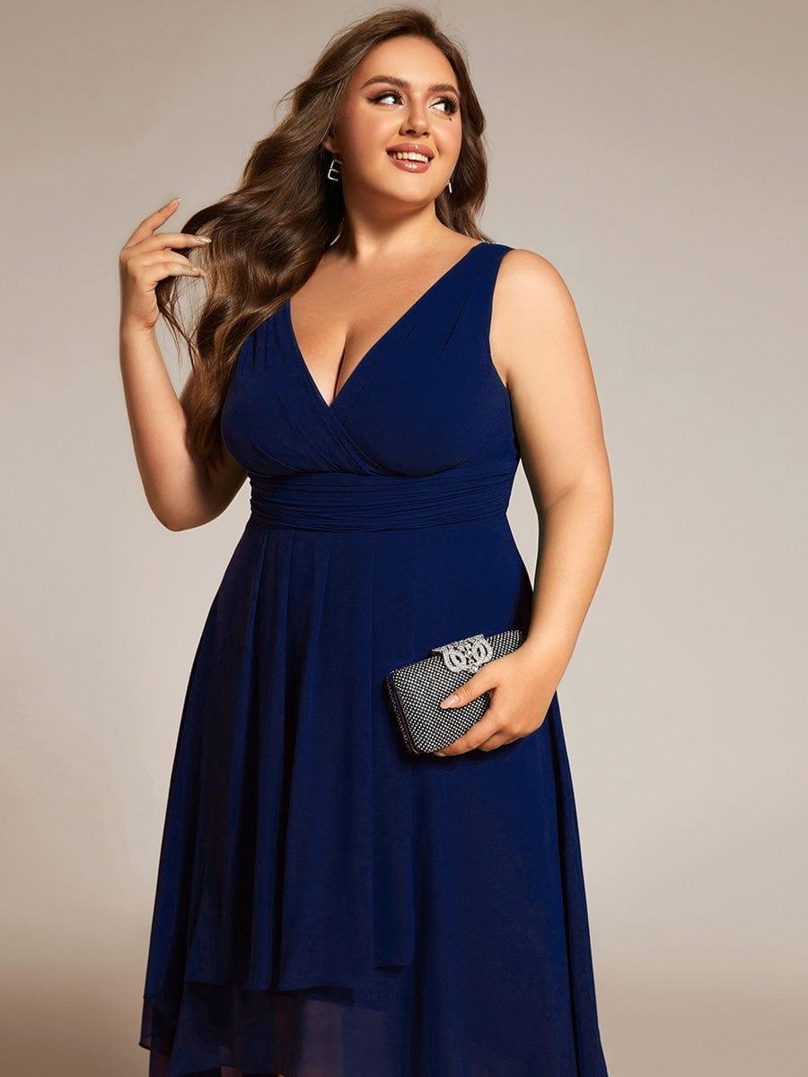 ever AUGUST|Chic V-Neck Pleated Sleeveless High-Low Chiffon Wedding Guest Dress