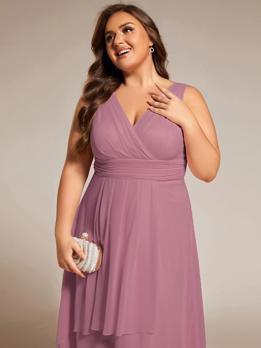 ever AUGUST|Chic V-Neck Pleated Sleeveless High-Low Chiffon Wedding Guest Dress