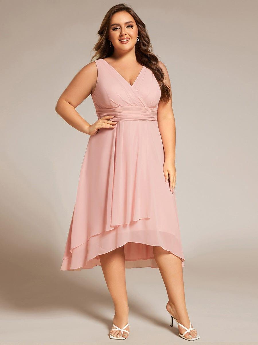 ever AUGUST|Chic V-Neck Pleated Sleeveless High-Low Chiffon Wedding Guest Dress