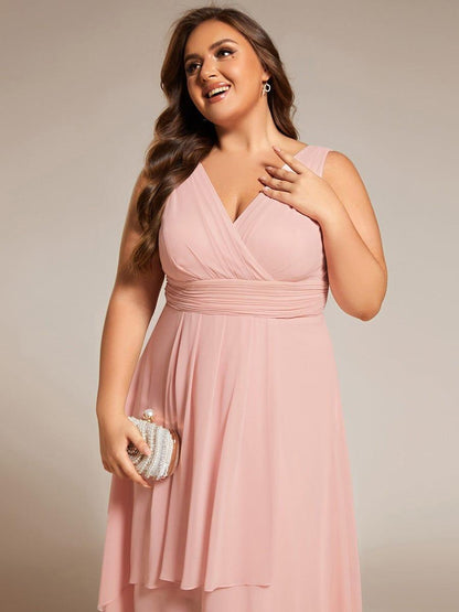ever AUGUST|Chic V-Neck Pleated Sleeveless High-Low Chiffon Wedding Guest Dress