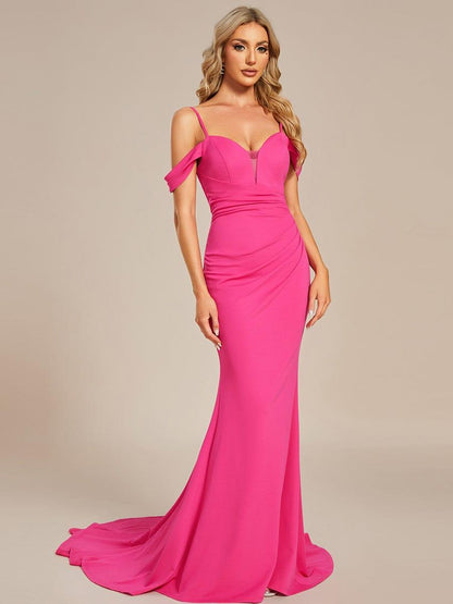 Spaghetti Strap Mermaid Pleated Deep V-Neck Wedding Dress