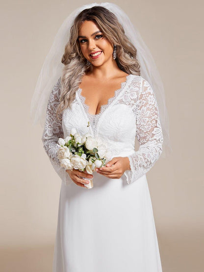 THE ICON'S BRIDE|Lace Long Sleeves Eyelash Edge Bodycon Mermaid Chiffon Wedding Dress
