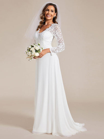THE ICON'S BRIDE|Lace Long Sleeves Eyelash Edge Bodycon Mermaid Chiffon Wedding Dress
