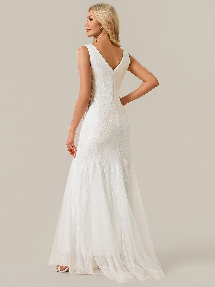 Patchwork Sequin Sleeveless Wedding Dress
