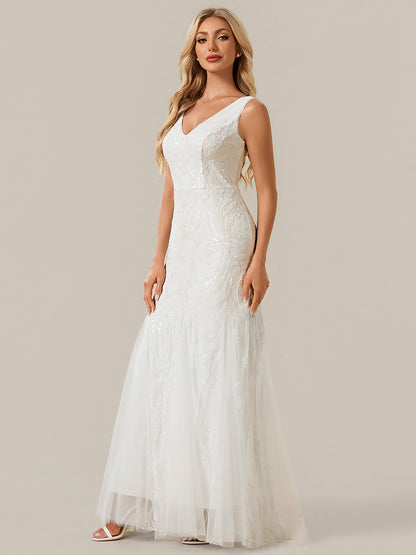 Patchwork Sequin Sleeveless Wedding Dress