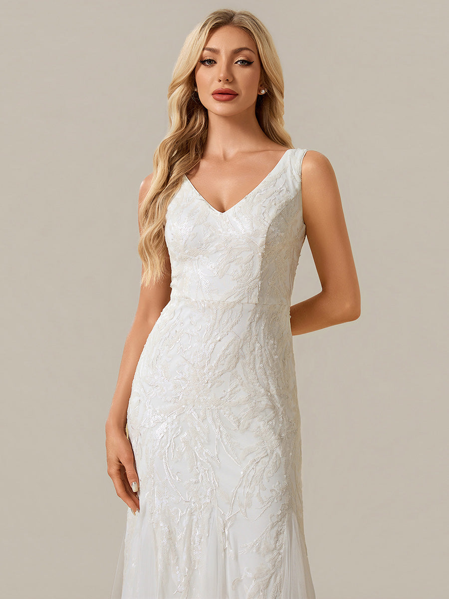 Patchwork Sequin Sleeveless Wedding Dress