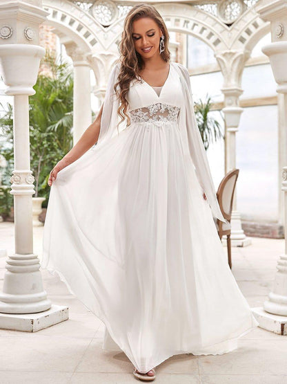 Illusion Lace V-Neck Cape Sleeves A-Line Wedding Dress