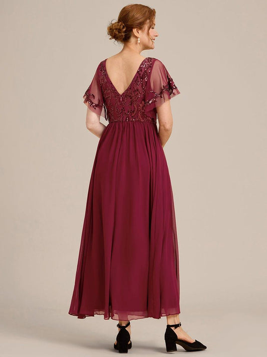 ever HAZEL|Short Sleeve V-Neck Sequin Chiffon A-Line Mother of the Bride Dress