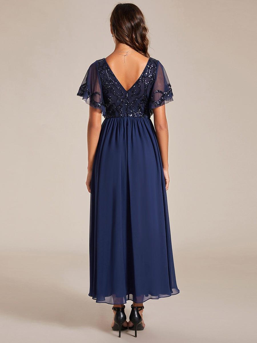 ever HAZEL|Elegant V-Neck Sequin A-Line Short Sleeves Chiffon Midi Formal Dress