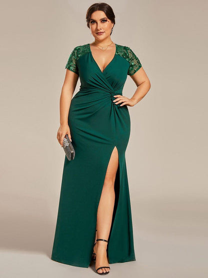 pretty GILDED|Plus Size Front Slit Short Sleeve With Sequin Mother of the Bride Dresses