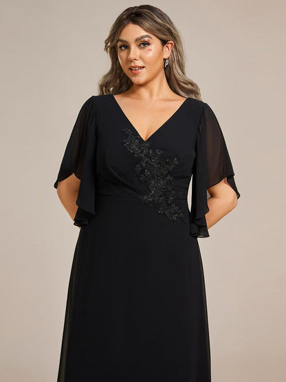 ever LORIE|Half Sleeves Top Applique Decoration Chiffon Mother of the Bride Dress
