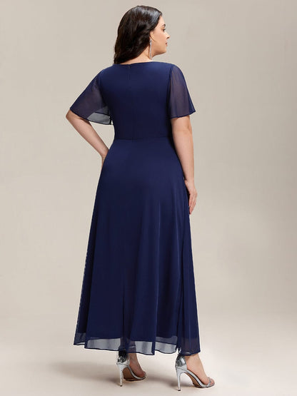 pretty MARIEL|Plus Size Rhinestone Embellished Chiffon Ruffle Sleeve Dress