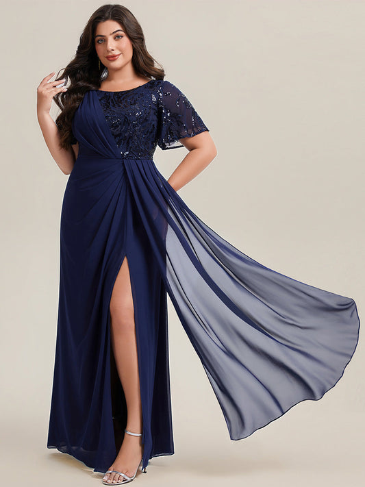 pretty GALE|Plus Size Flowing Ribbons Chiffon Mother of the Bride Dress