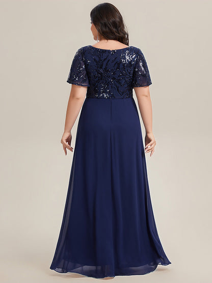 pretty GALE|Plus Size Flowing Ribbons Chiffon Mother of the Bride Dress