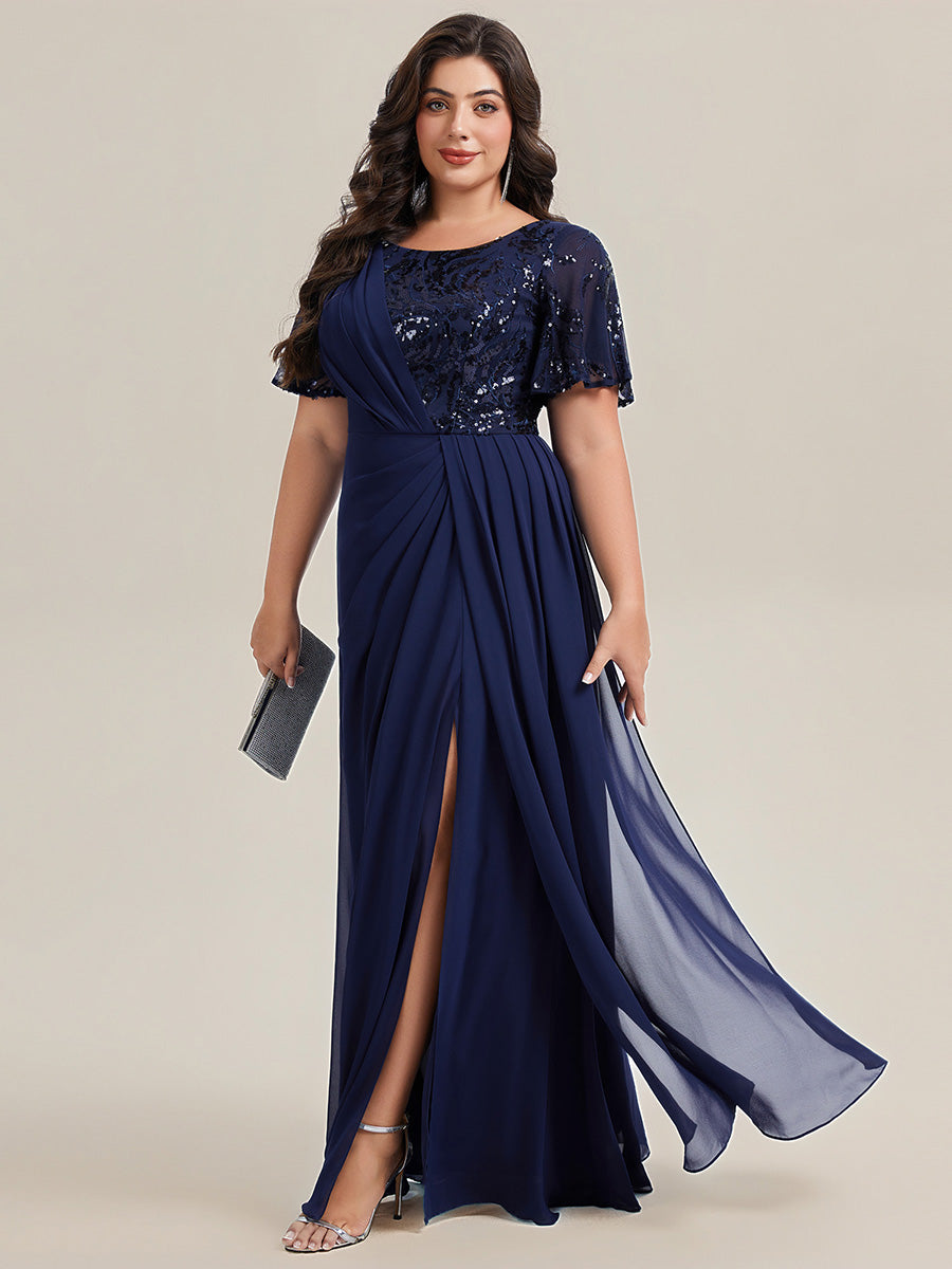 pretty GALE|Plus Size Flowing Ribbons Chiffon Mother of the Bride Dress