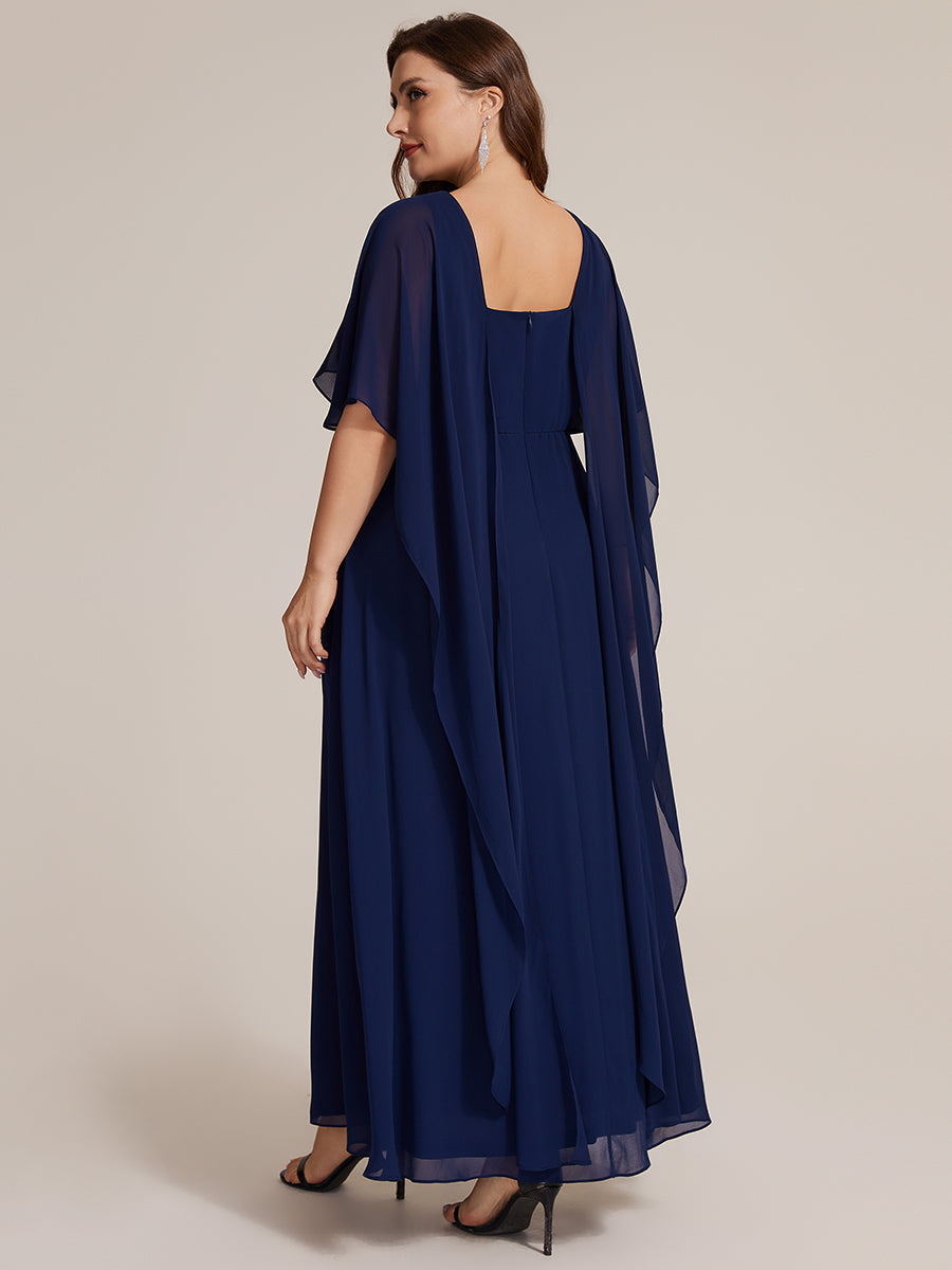 Plus Size Chiffon Cape Sleeve Mother of the Bride Dress