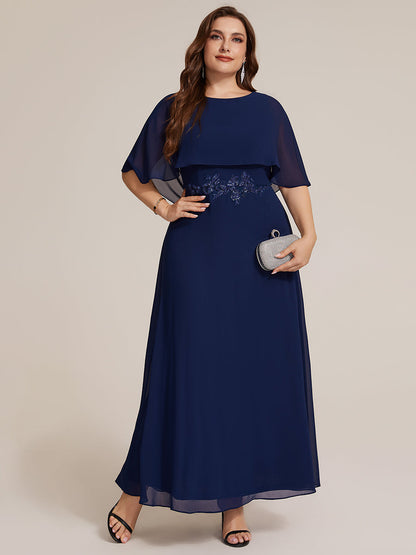 Plus Size Chiffon Cape Sleeve Mother of the Bride Dress