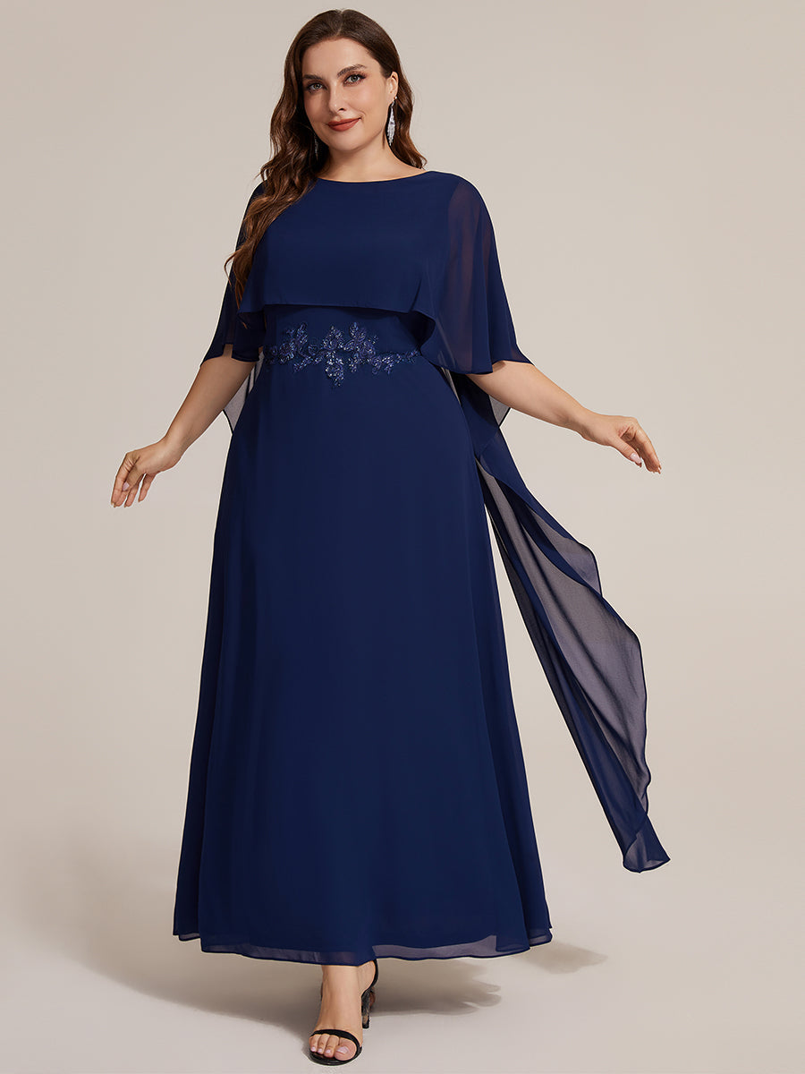 Plus Size Chiffon Cape Sleeve Mother of the Bride Dress