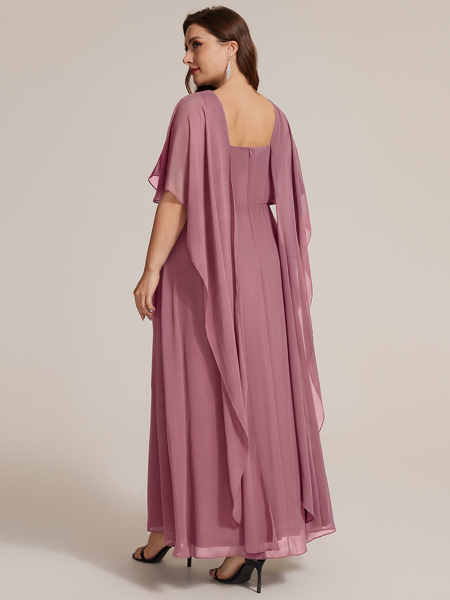 Plus Size Chiffon Cape Sleeve Mother of the Bride Dress