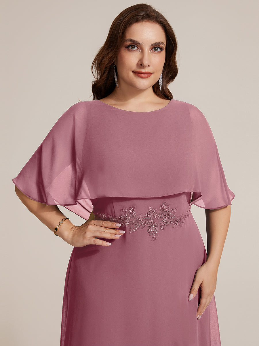 Plus Size Chiffon Cape Sleeve Mother of the Bride Dress