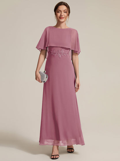 Chiffon Cape Sleeve A-Line Mother of the Bride Dress